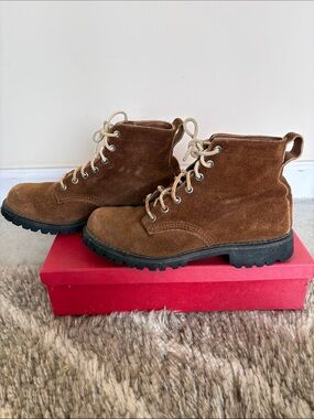 Vintage L.L. Bean Brown Suede unisex steel toe Boots-size 8 cottagecore